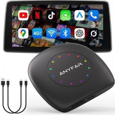 ANYFAR AI 8 Android 13 CarPlay AI Box, 8-Core Qualcomm 4G+64G Multimedia Adapter, Support CloudSim & 4G LTE & Hotspot, Wireless CarPlay Android Auto, Built-in GPS/Ambient Light for Netflix YouTube