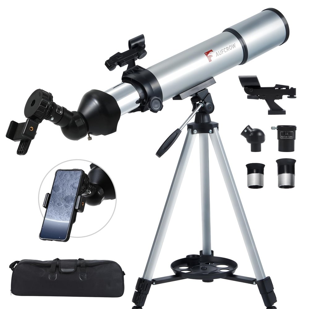 AuFCrow Telescope for Kids & Adults 80mm Refractor Telescope with 600mm Focal Length, Tripod, Barlow Lens & Phone Adapter High Powered Astronomical Telescopes for Beginners, Telescopio para Adultos