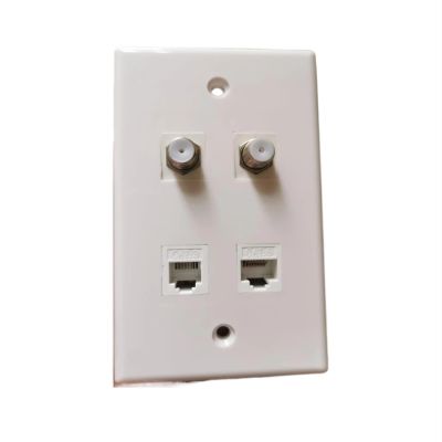 2 Port Coaxial TV F Head Digital TV Panel with Female to Female Phone RJ11 CAT6 RJ45 LAN Panel (White)(CAT6 with 2TV RJ11)