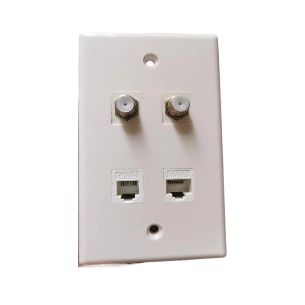 2 Port Coaxial TV F Head Digital TV Panel with Female to Female Phone RJ11 CAT6 RJ45 LAN Panel (White)(CAT6 with 2TV RJ11)