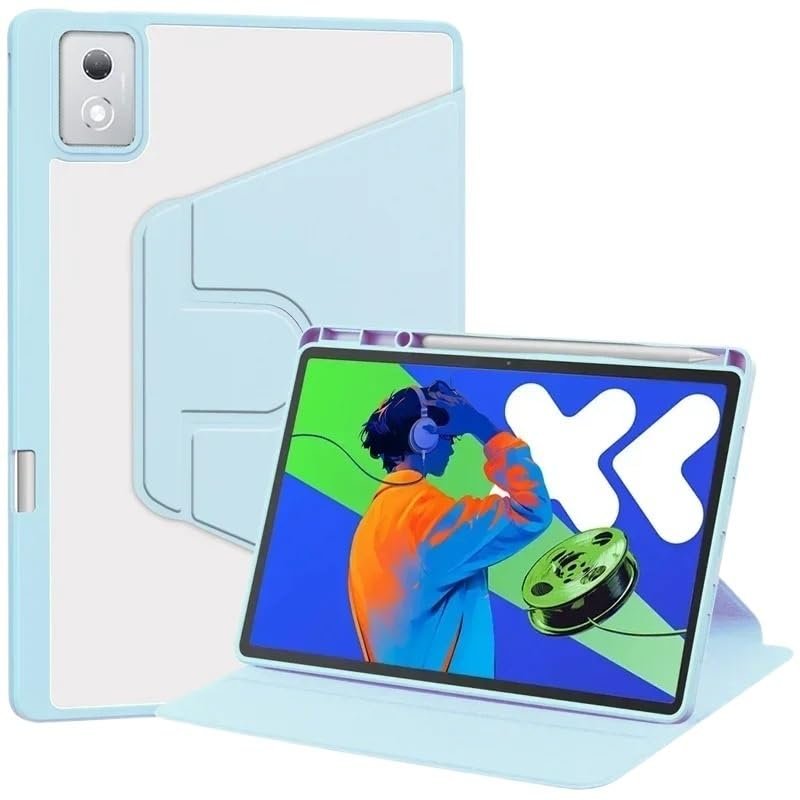 360 Rotating Acrylic Stand Smart Cover Suitable for Lenovo Xiaoxin Pad Pro 12.7inch TB-375FU 2025 Hard Clear Back Shell Case(Sky Blue)
