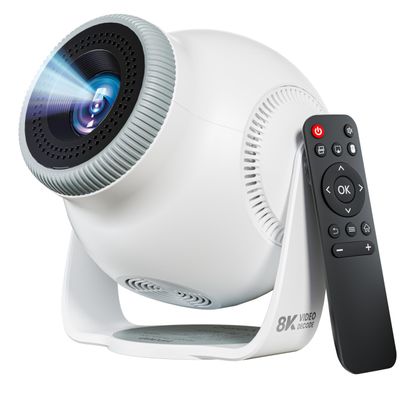 8K Video Decode / Android 14.0Mini Smart Projector with WiFi 6 and Bluetooth 5.4, 450 ANSI Support 4K 1080P, Portable Outdoor Movie Projectors, Auto Keystone Correction, 270 Rotatable Proyector