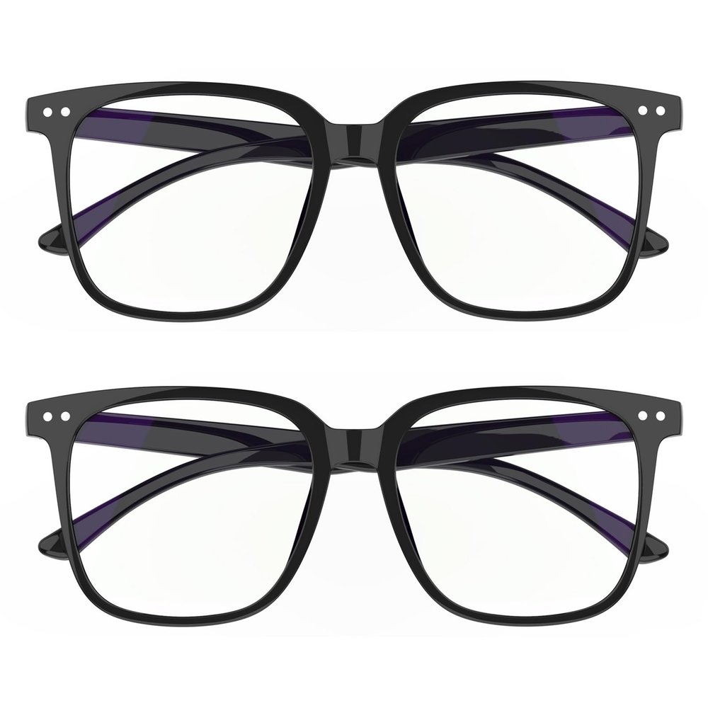 DTIUGUTAE Oversized Square Blue Light Blocking Glasses for Women and Men - Gaming & Computer Anti-Fatigue (Black/2 packs)