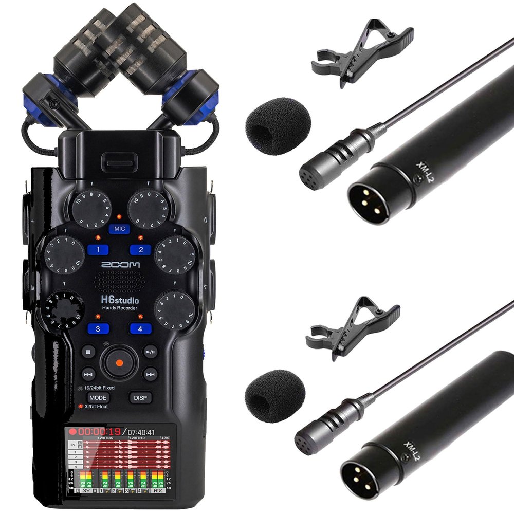 Zoom H6studio 6-Track Handy Recorder with 32-Bit Float Recording and 2X Vidpro Professional Wired XLR Lavalier Microphone XM-L2