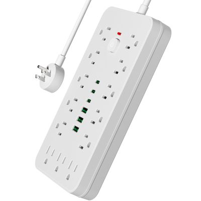 Surge Protector Power Strip 10 FT Flat Plug, 1875W/10A, 13 Multiple AC Outlets with 3 USB-A 3 USB C, One Touch Switch Button,Perfect for Home, Office, or Travel Use. White