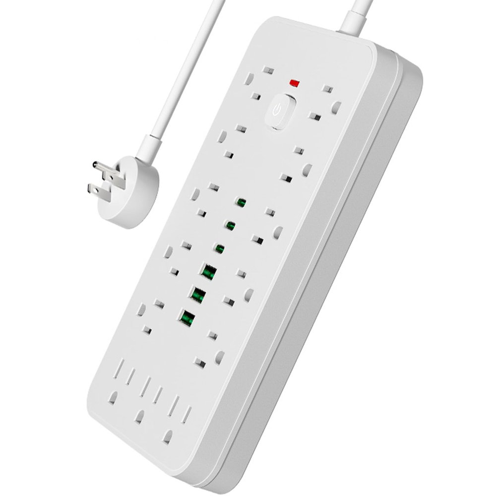 Surge Protector Power Strip 10 FT Flat Plug, 1875W/10A, 13 Multiple AC Outlets with 3 USB-A 3 USB C, One Touch Switch Button,Perfect for Home, Office, or Travel Use. White