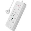 Surge Protector Power Strip 10 FT Flat Plug, 1875W/10A, 13 Multiple AC Outlets with 3 USB-A 3 USB C, One Touch Switch Button,Perfect for Home, Office, or Travel Use. White view 1