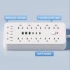 Surge Protector Power Strip 10 FT Flat Plug, 1875W/10A, 13 Multiple AC Outlets with 3 USB-A 3 USB C, One Touch Switch Button,Perfect for Home, Office, or Travel Use. White view 2