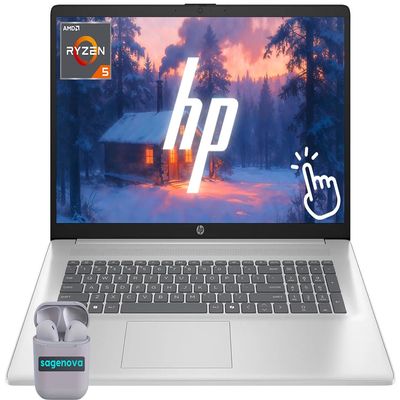 HP Touchscreen Laptop, 17.3" Business Laptop Computer, Windows 11, 16GB RAM 1TB SSD, AMD Ryzen 5 7430U, HD+ 1600 x 900 Display, Camera Privacy Shutter, SageNova Earphones, Silver