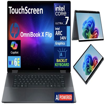 HP OmniBook X Flip 2-in-1 AI Powered 2-in-1 Laptop 16.0" WUXGA (Intel Ultra 7-256V, 16GB LPDDR5X, 1TB PCIe SSD, Win 11 Pro) (Renewed)