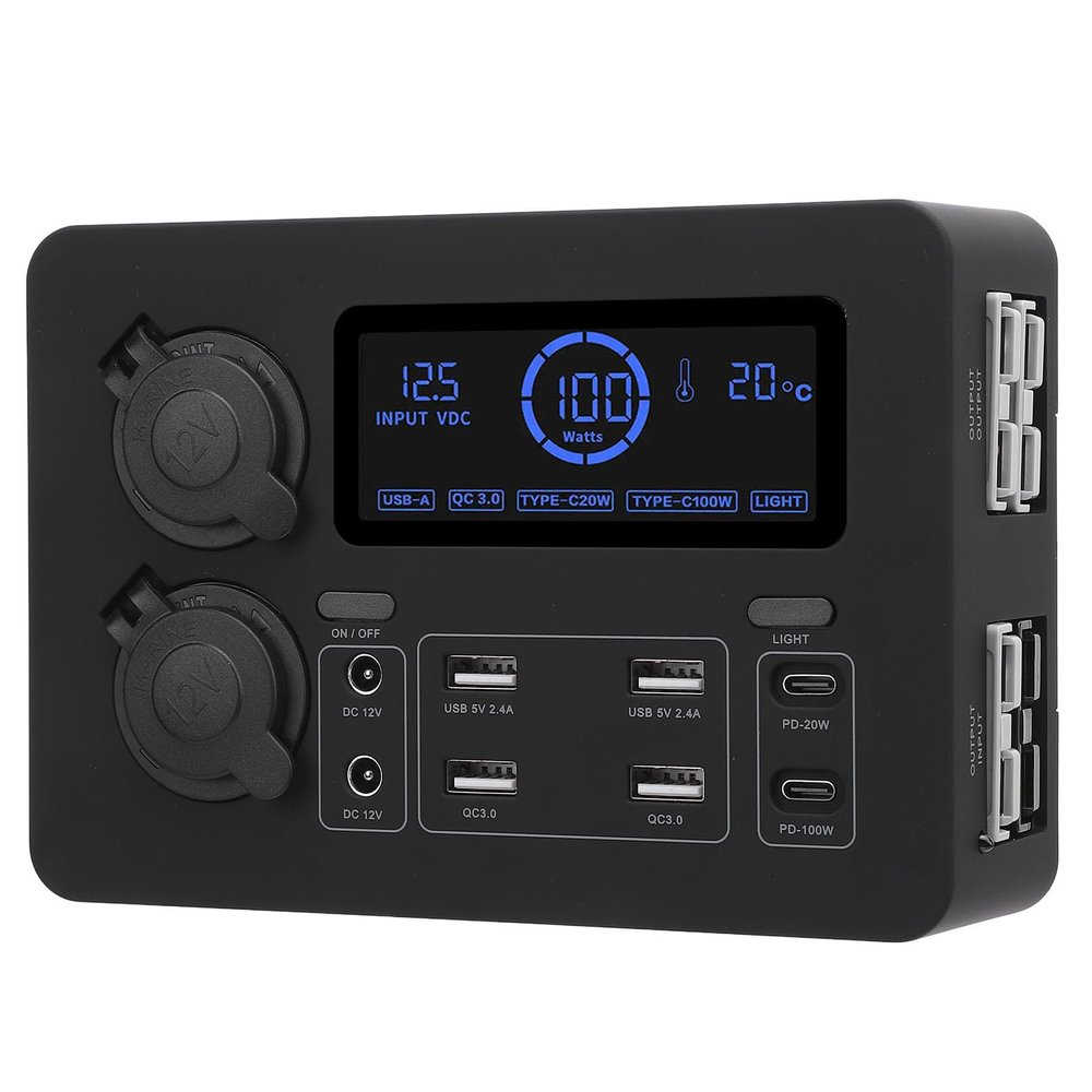 HETHLIF 12V Portable Power Distribution Box with LCD Display, 100W Output, Dual USB QC3.0, 4 Way Anderson Ports, Built in Temperature Sensor for RV, Camping, Outdoor Use Compact Design