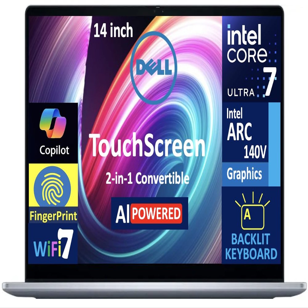Dell 14 Plus AI Business 2-in-1 Laptop 14.0" WUXGA (Intel Ultra 7-256V, 16GB LPDDR5X, 2TB PCIe SSD, Win 11 Home) (Renewed)