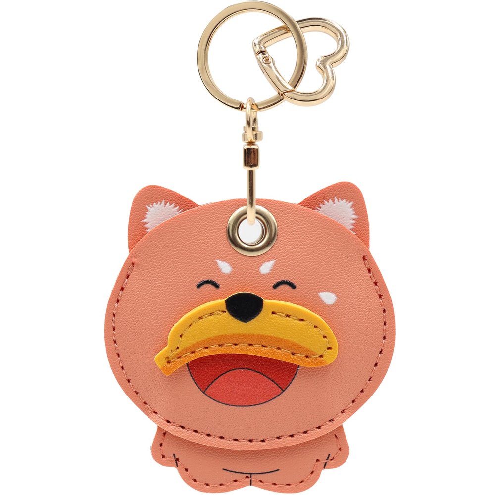 MC Fashion PU Leather Keychain Holder Compatible with AirTag, Cute Fruit-themed Animal Charm GPS Tracker Holder (Banana+Puppy)