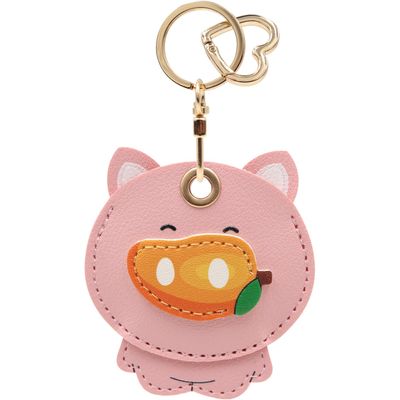 MC Fashion PU Leather Keychain Holder Case for AirTag, Cute Fruit-themed Animal Bag Charm Tracker Holder (Mango+Piggy)