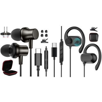2 Pack in Ear Open Ear USB C Headphones for Samsung S25 FE S24 Ultra S23 A17,Over Ear Buds USB Type C Earphones Wired with Adjustable Ear Hooks for iPhone 17 Pro Max 16E 16 Plus 15,USB-C Headset
