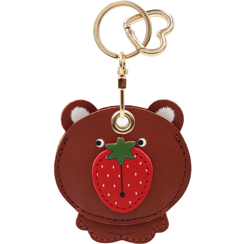 MC Fashion PU Leather Keychain Holder Case for AirTag, Cute Fruit-themed Animal Bag Charm Tracker Holder (Strawberry+Bear)