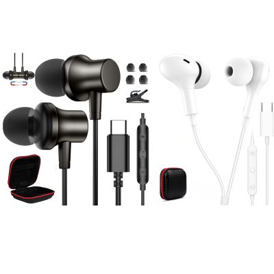 2 Pack USB C Headphone Wired Ear Buds for iPhone 17 Pro Max Air 16e 16 15 Plus,Magnetic Tangle Free Type C Plug Earphone with Mic,in Ear Noise Canceling Earbuds for iPad A16 Pixel 10 9a Galaxy S25 FE
