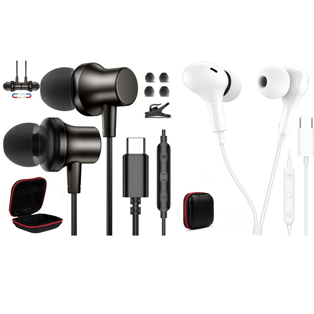 2 Pack USB C Headphone Wired Ear Buds for iPhone 17 Pro Max Air 16e 16 15 Plus,Magnetic Tangle Free Type C Plug Earphone with Mic,in Ear Noise Canceling Earbuds for iPad A16 Pixel 10 9a Galaxy S25 FE