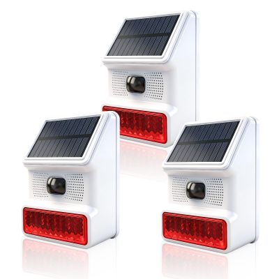 3 Pack Solar Sound and Light Alarm Motion Sensor 100dB Outdoor Security Siren with Flashing Light IP65 Waterproof Motion Activated Detector Alarm 3 Modes for Travel Yard Farm Home Barn Garden
