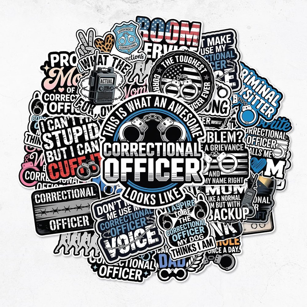 32 PCS Correction Officer Stickers Funny Correctional Officers Sticker Waterproof Vinyl Decals for Helmet,Water Bottle, Laptop