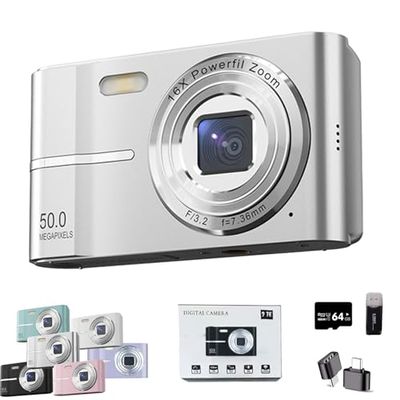 2000s Camera, 2000's Aesthetic Digital Camera, 50MP, Anti-Shake FHD 1080p Compact Camera for Photography, 2.4 Inch LCD Screen,16x Digital Zoom (Silver)