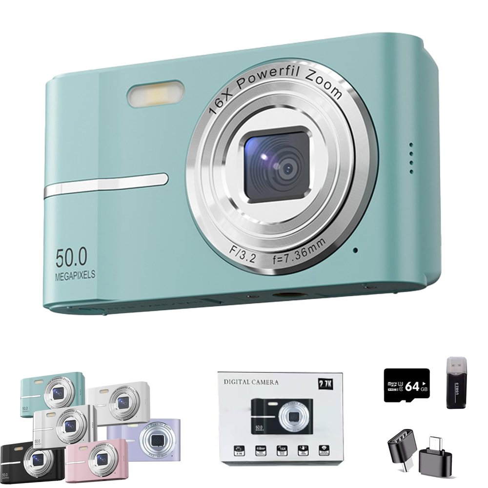 2000s Camera, 2000's Aesthetic Digital Camera, 50MP, Anti-Shake FHD 1080p Compact Camera for Photography, 2.4 Inch LCD Screen,16x Digital Zoom (Green)