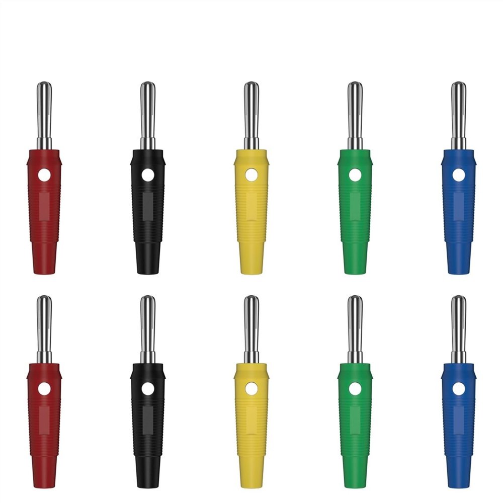 10PCS 4MM Copper Nickel Plated Banana Can be Connect Test Probes for Speaker Amplifier J.10021(5 Colors x 2)