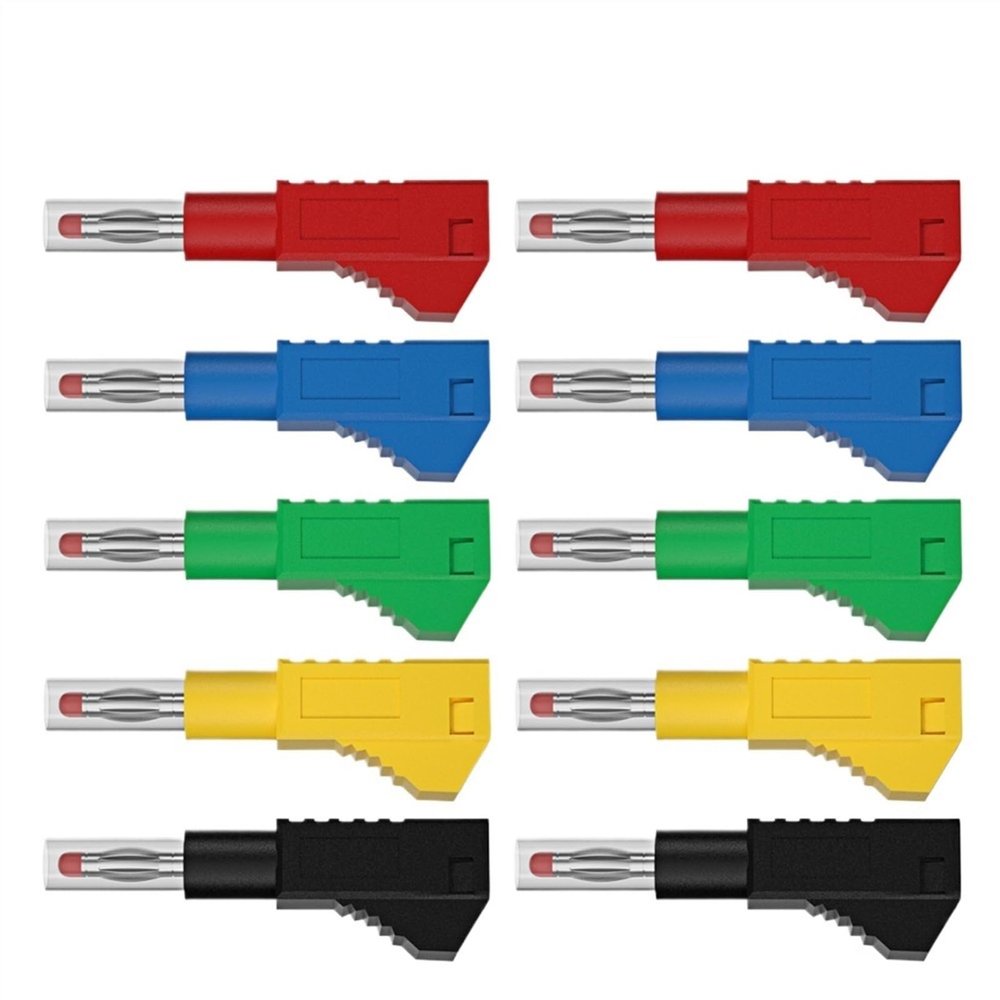 10PCS 4MM Banana Retractable Stackable Solder in line Assembly Test Leads connectors J.10043(5 red 5 Black)