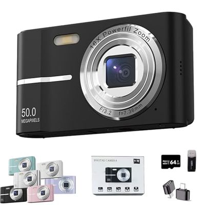 2000s Camera, 2000's Aesthetic Digital Camera, 50MP, Anti-Shake FHD 1080p Compact Camera for Photography, 2.4 Inch LCD Screen,16x Digital Zoom (Black)