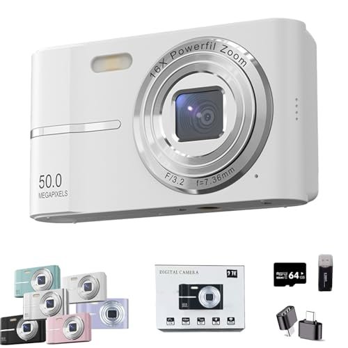 2000s Camera, 2000's Aesthetic Digital Camera, 50MP, Anti-Shake FHD 1080p Compact Camera for Photography, 2.4 Inch LCD Screen,16x Digital Zoom (White)