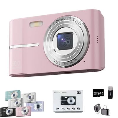 2000s Camera, 2000's Aesthetic Digital Camera, 50MP, Anti-Shake FHD 1080p Compact Camera for Photography, 2.4 Inch LCD Screen,16x Digital Zoom (Pink)