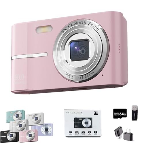 2000s Camera, 2000's Aesthetic Digital Camera, 50MP, Anti-Shake FHD 1080p Compact Camera for Photography, 2.4 Inch LCD Screen,16x Digital Zoom (Pink)