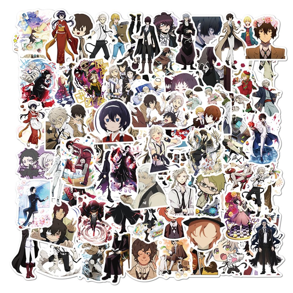 100Pcs Cartoon Bungo Stray Dogs Stickers for Water Bottles Cup Laptop Guitar Car Motorcycle Bike Skateboard Luggage Box Vinyl Waterproof Graffiti Patches JHSL