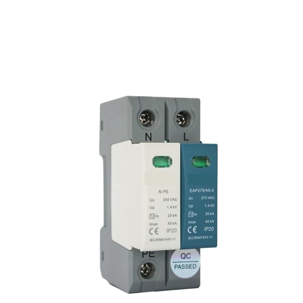1+NPE Surge Protector 20KA-40KA, AC 220V 230V AC 275V House Surge Protector, Protector Arrester Din Rail Installation(1NPE)