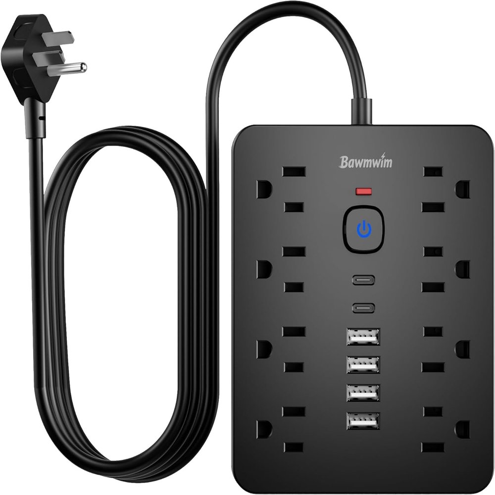 Bawmwim Surge Protector Power Strip, 8 Outlets(1850W/15A), 6 USB Charging Ports(2 USB C), 6FT Flat Plug Extension Cord Outlet Extender with Overload Protection, ETL Certified for Office, Dorm Room