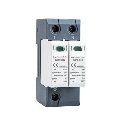 GSP9 2Pole Surge Protector 20KA-40KA SPD AC275V AC385V 400V 440V SPD House Surge Protector 1P+N Din Rail(2P AC440V 40KA)