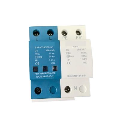 1+NPE AC Surge Protector 100KAT1+T2 AC SPD, 3 Phase Surge Protector AC275V 320V 385V 440V, with Alarm Contact(1 NPE 320V,No RC)