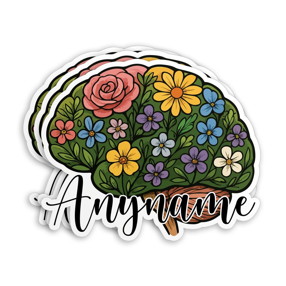 Custom Neuroscience Name Sticker Personalized Floral Brain Surgeon Neuro ICU Nurse Waterproof Die-Cut Vinyl Stickers for Tumbler, Laptop, Water Bottle, Phones, Hardhat, Funny Decor Gifts