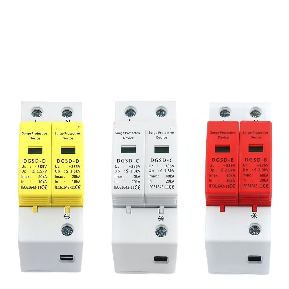 2P AC SPD Din Rail Surge Protector Protective Low-Voltage Arrester Device Home Lightning Protection 10-20KA 20-40KA 30-60KA 1P+N(30-60KA)