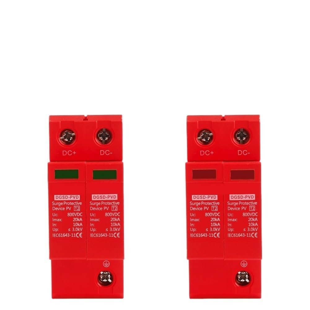 10KA-20KA 2P DC SPD Din Rail Lightning Surge Protector Low-Voltage Arrester Device 500/600/800/1000V Solar Outdoor Power Protect(800V)