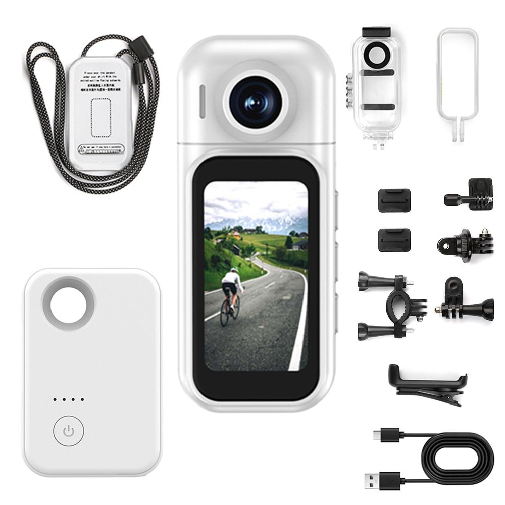 4K Thumb Action Camera, Upgraded Mini Portable Camera with Touchscreen, Wearable Pocket Cam with Magnetic Lanyard, Hands-Free POV Recording, for Motorcycle, Bike, Travel, Pet Walking (White,1080P)