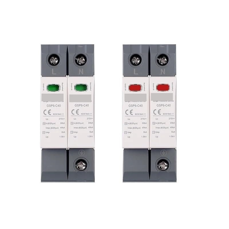 AC DC SPD Power Surge Protective Device Arrester Low Voltage House 1/2/3/4 Pole Surge Voltage Protection DC 600V 1000V 40KA(600VDC 2P)