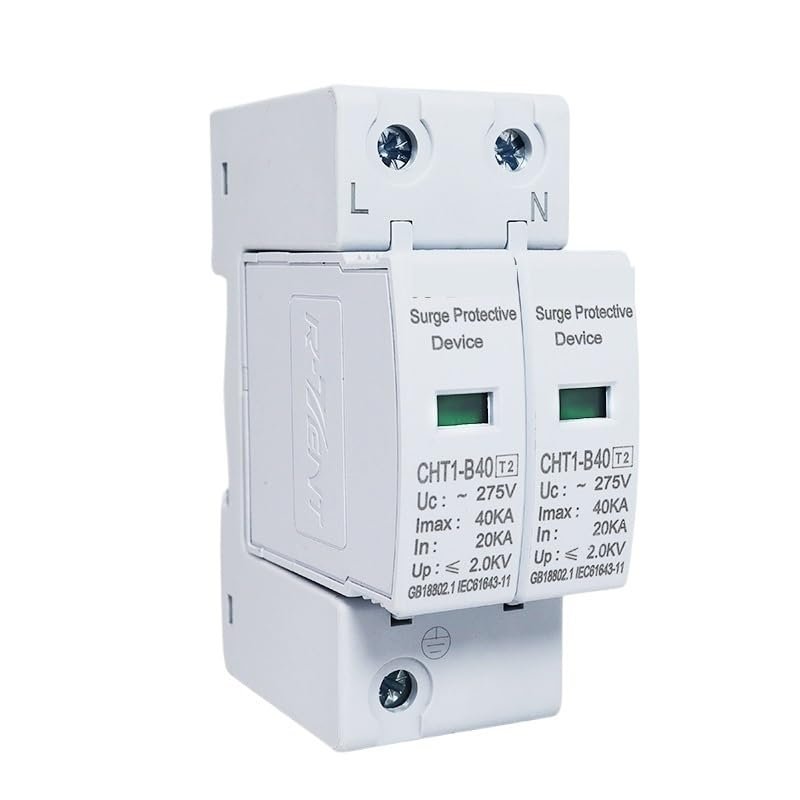 AC SPD 2P 275V 20KA 40KA Solar PV Surge Protector Din Rail Mounting Protective Low-Voltage Arrester Device for House(10-20KA)
