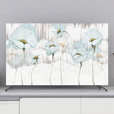 32-80 Inch Modern Art TV Cover Wall-Mounted Dustproof Screen Protector for LCD Displays Simple Style Protective Case with Elastic Edges Indoor Living Room Decoration-flower3||45-48inch