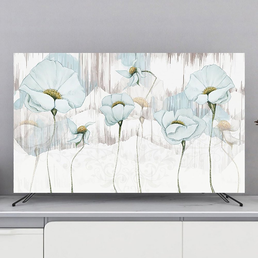32-80 Inch Modern Art TV Cover Wall-Mounted Dustproof Screen Protector for LCD Displays Simple Style Protective Case with Elastic Edges Indoor Living Room Decoration-flower3||45-48inch