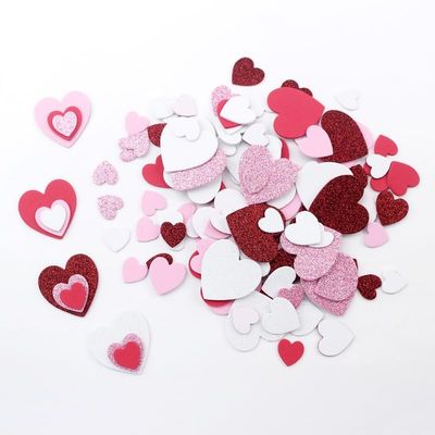 300Pcs Foam Heart Stickers, Valentine's Day Glitter Matte Self Adhesive Hearts in 3 Colors 3 Sizes, Heart Shaped Decals for Valentine Crafts, Gift Wrapping, Cards, Wedding Decorations