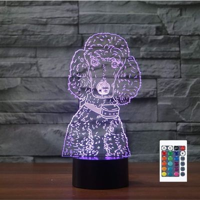 FLRXHK Poodle 3D Illusion Night Light Touch Table Desk Lamp with Remote Control 16 Colors Optical USB LED Night Light for Kids Gift Room Decoration