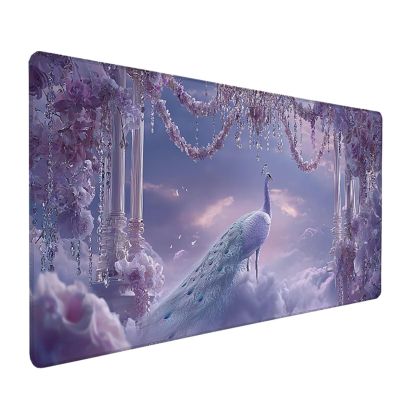 Peacock Mouse Pad, Flower Extended Large Desk Mat 64x32in, Gaming Mouse Pad with Non-Slip Rubber Base, Stitched Edges Mousepad Waterproof, Computer Desk Accessories, Keyboard Mat, for PC Gaming U-8949