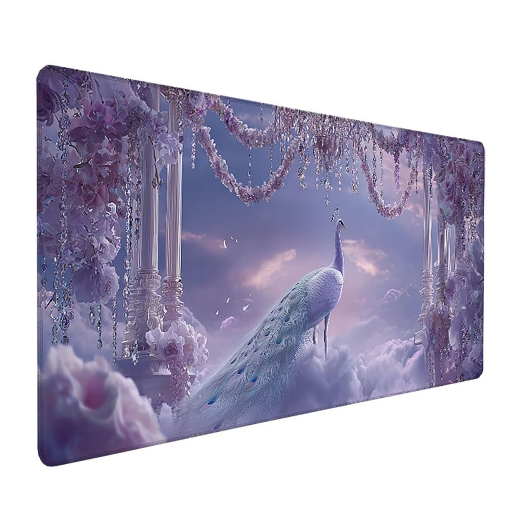 Peacock Mouse Pad, Flower Extended Large Desk Mat 64x32in, Gaming Mouse Pad with Non-Slip Rubber Base, Stitched Edges Mousepad Waterproof, Computer Desk Accessories, Keyboard Mat, for PC Gaming U-8949