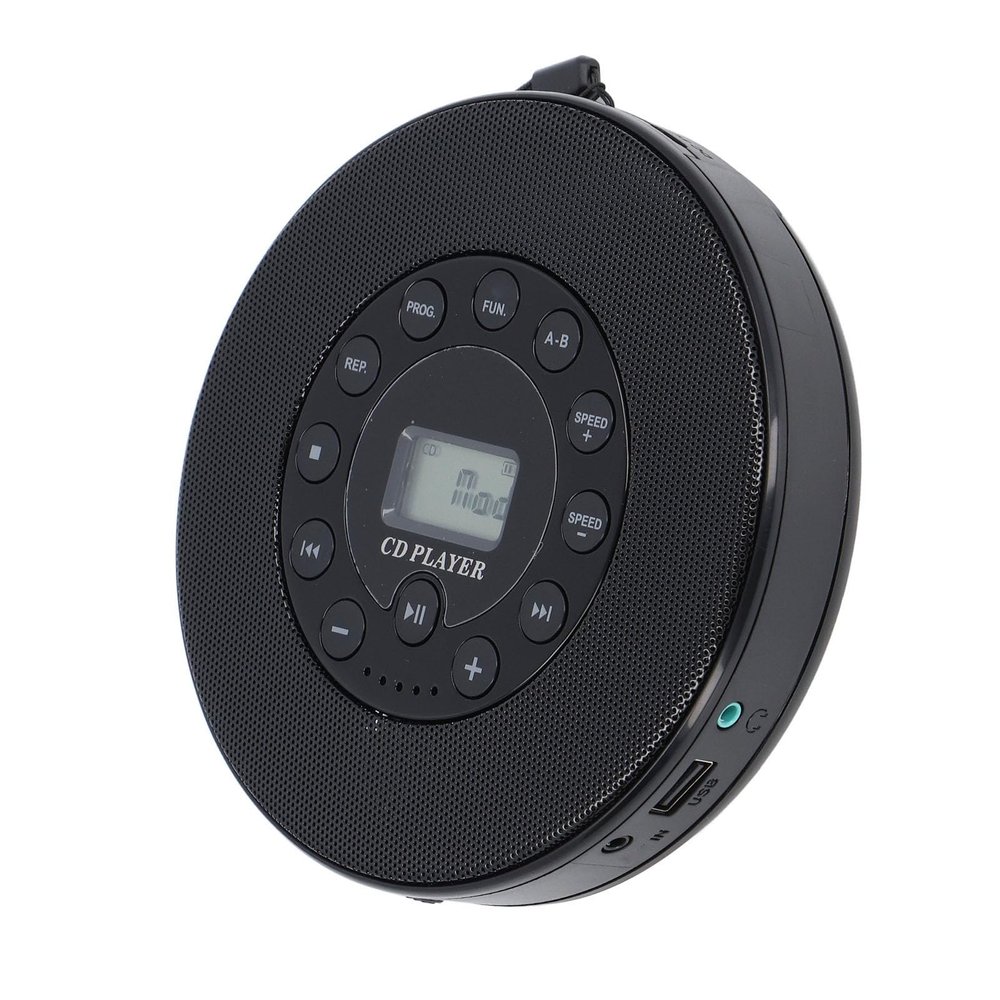Qiilu Portable CD Player with Speaker - Anti Skip Rechargeable CD Player for Car, MP3 Compatible, Record to USB, Built in Microphone (Black)